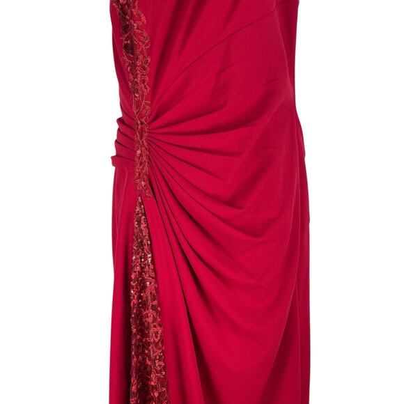 Tadashi Shoji One Shoulder Lace Insert Gown Geranium Red Size 12 - Picture 7 of 15